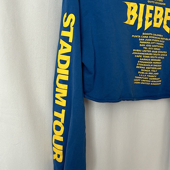 Justin Bieber Divided Blue/Gold Stadium Tour Cropped Sweatshirt Top **Size S** - Picture 5 of 7